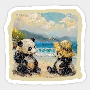 Two Pandas on the Beach Sticker